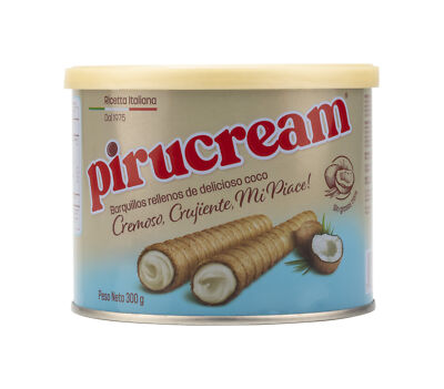 Pirucream Cream Filled Rolled Wafer. Coconut. Crispy and Light Cookie. 10.59 oz