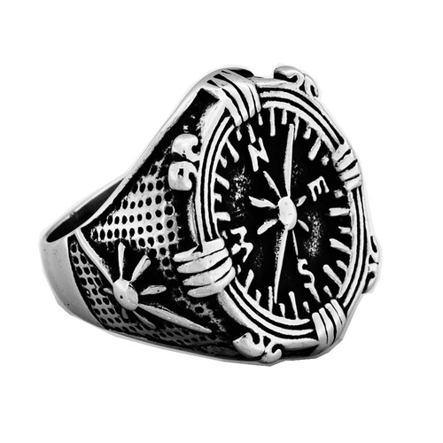 Unisex Stainless Steel Compass Ring - Picture 2 of 3