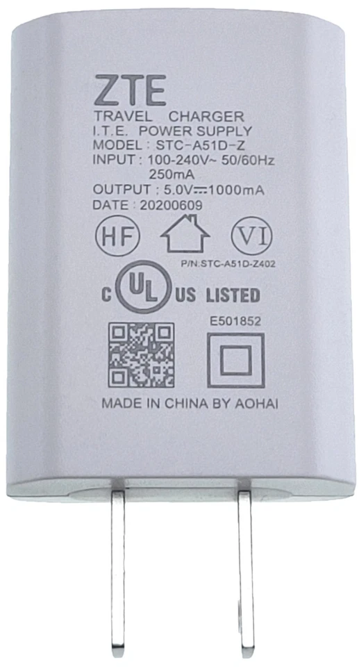 OEM ZTE Travel Charger STC-A51D-Z(5.0V 1000mA)+ 2 USB Cables (Type-C & Micro B) - Image 2 of 4