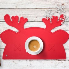 Silicone Placemat for Kids and Babies Portable Edges Prevent Spills Reindeer Red