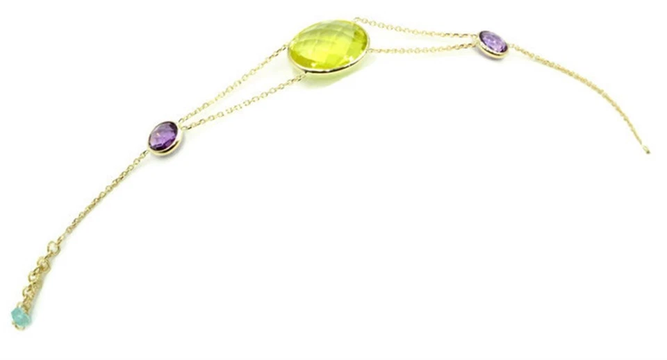 Lemon Quartz & Amethyst Gemstone 7 " Bracelet,14k Yellow Gold with Extensions - Image 4 of 4