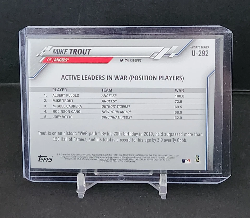 MIKE TROUT 2020 TOPPS UPDATE SERIES NO. U-292 LOS ANGELES ANGELS - Image 2 of 2