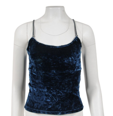 Voyage Invest In The Original Vintage Crop Top Size Medium Blue Velour Blouse