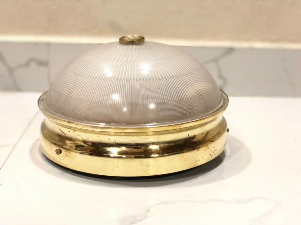 Lot of 2 Antique Brass Nautical Ship Ceiling | Vintage Ocean Liner Deck Lights - Image 2 of 4