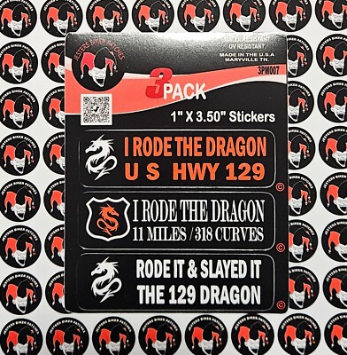 US Highway 129 Dragon Motorcycle Helmet Sticker 3 Pack Biker Helmet ...