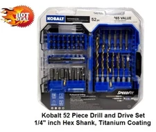 Kobalt 52 Piece Drill and Drive Set 1/4" inch Hex Shank, Titanium Coating NEW