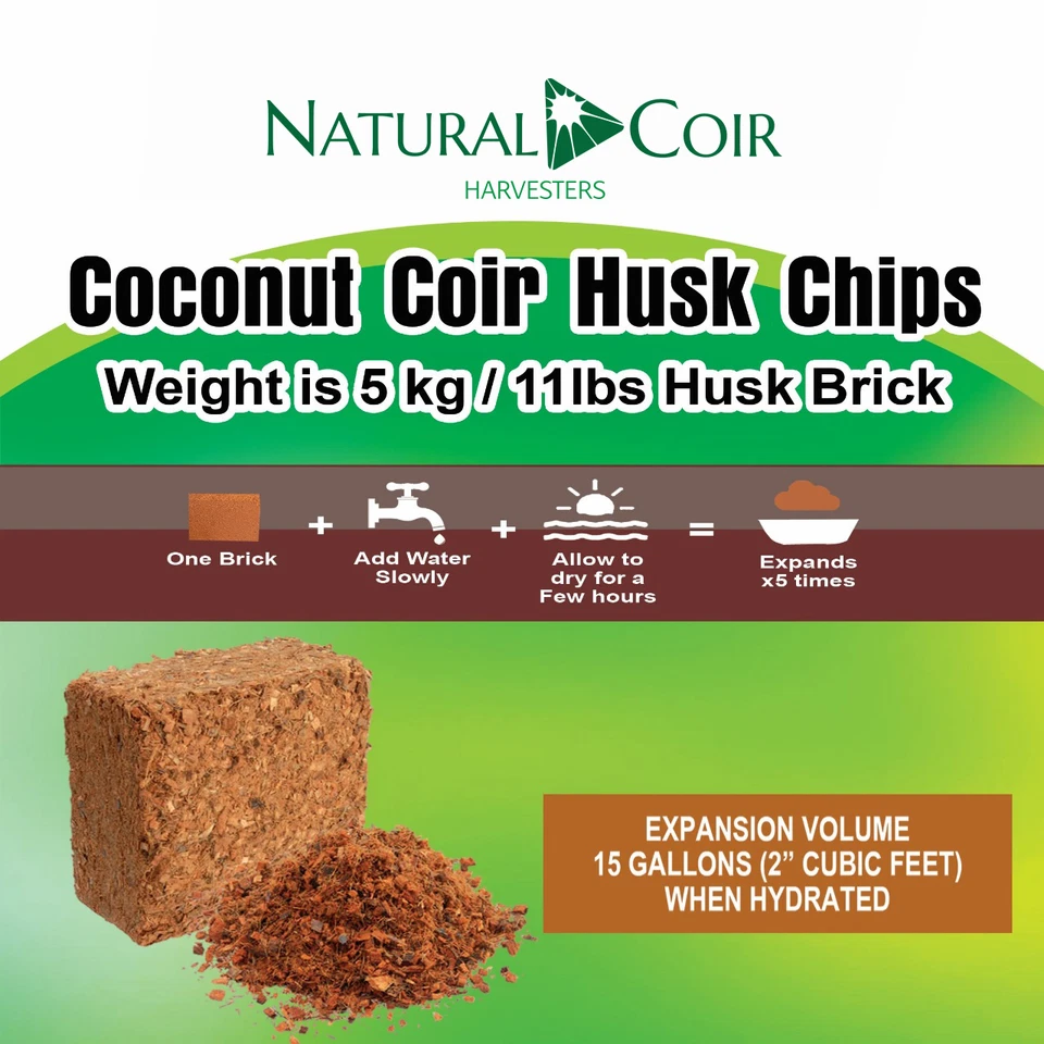 Coco Husk Chip - Premium Husk 5Kg/11 Lbs Block, Expands to 17 Gallon, Low EC - Image 2 of 4