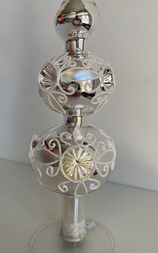 Wunderschöne XL 34cm Christbaumspitze Silber Reflex Ornamente 1004/22 - Picture 2 of 5