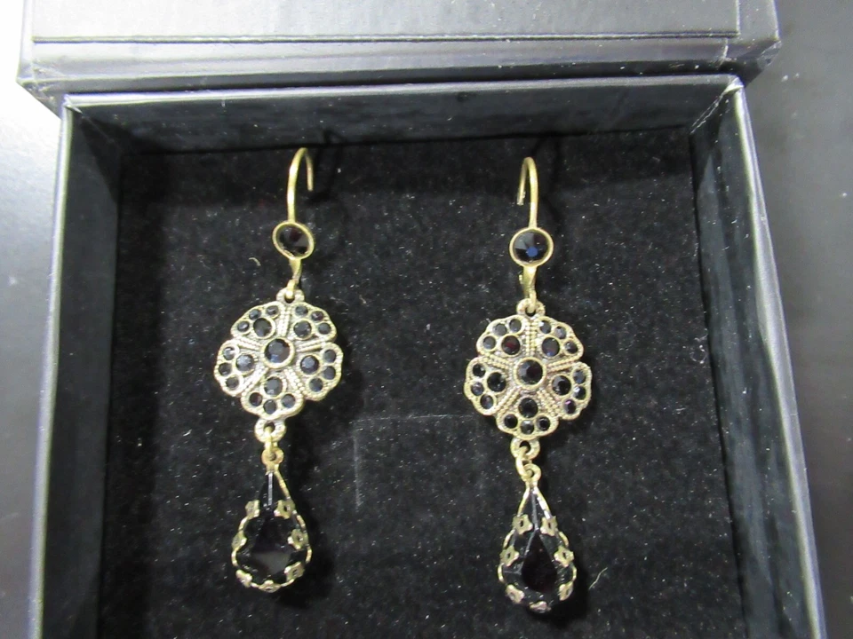 Pendientes colgantes de piedra negra Michal Negrin en metal bronce *nuevos en caja* Foto 2 de 4