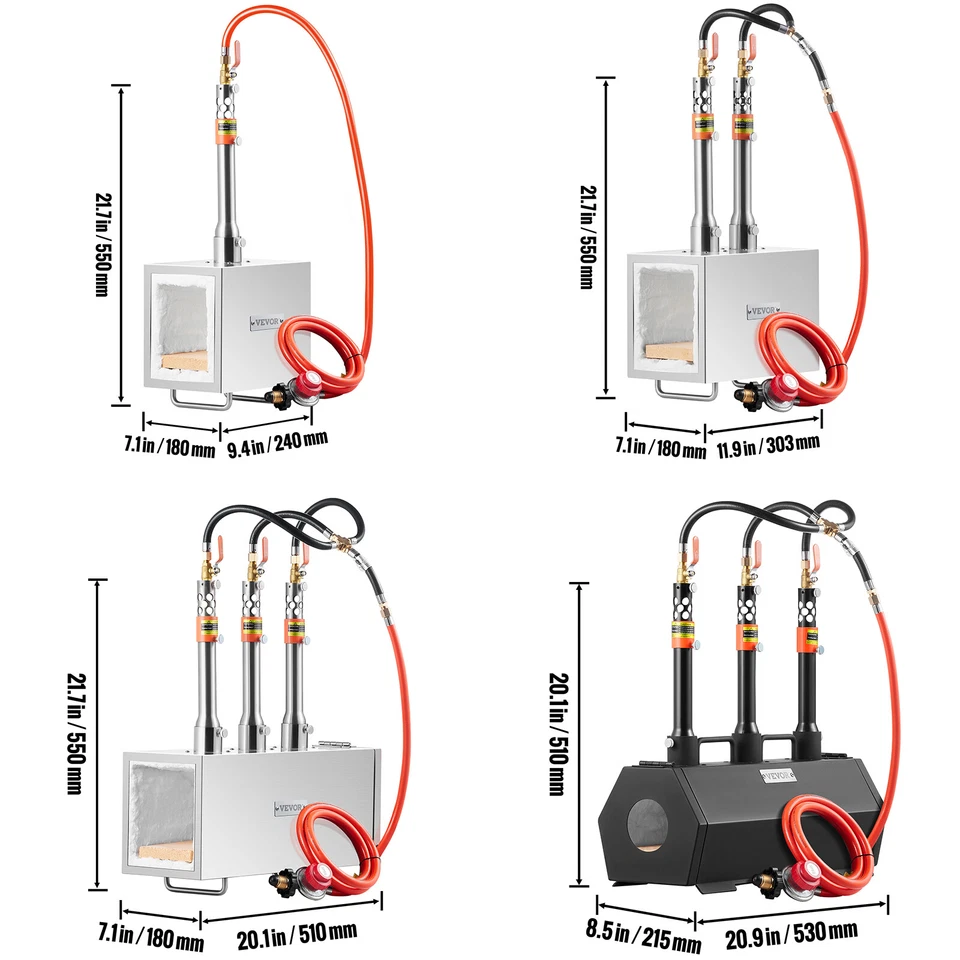 VEVOR Portable Propane Forge 1-3 Burner Farrier Forge 2600℉ Knife Square/Hexagon - Image 2 of 2