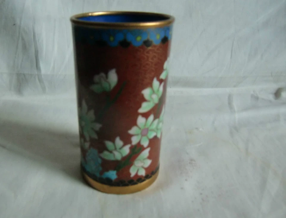 Maceta Cloisonne China de Calidad Vintage de 10,5 cm de altura y excelente dorada Foto 4 de 4