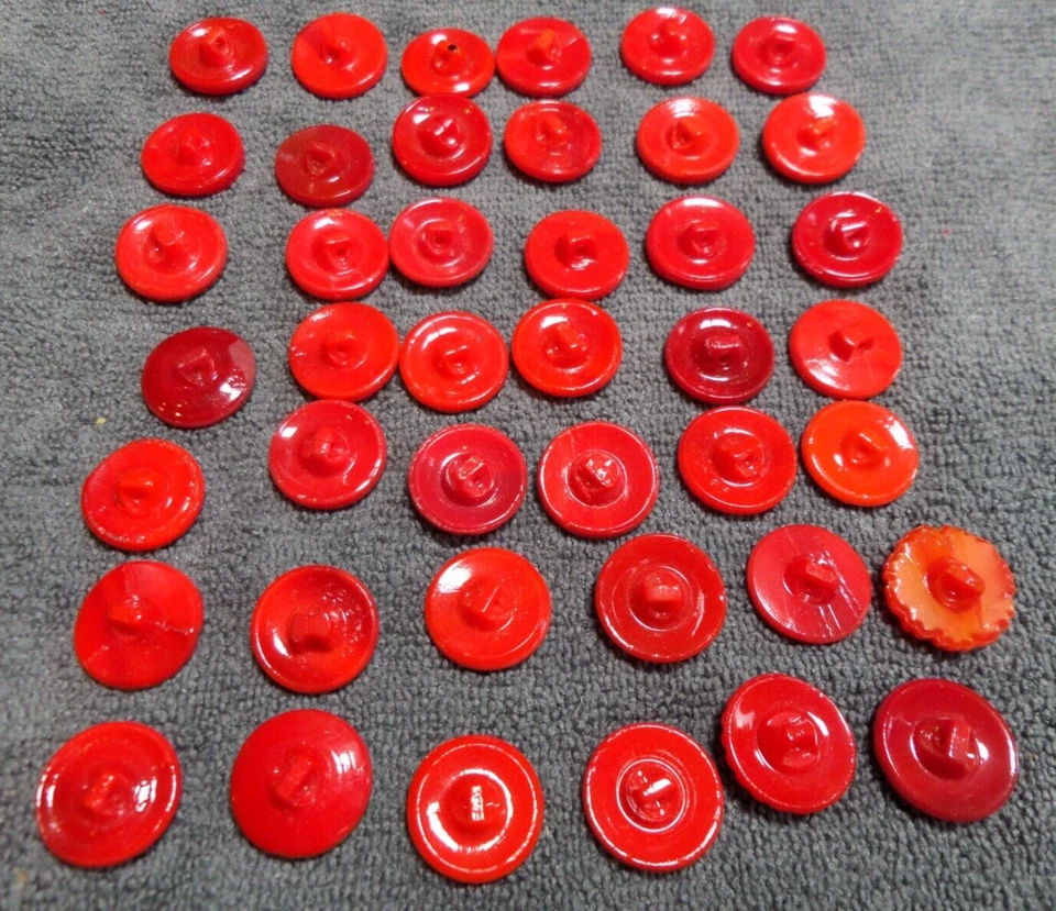 42 Vintage Antique Glass Buttons ORANGE/RED w/Gold Trim FANCY DESIGNS - Image 4 of 4