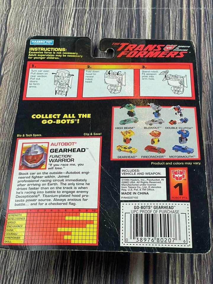 Transformers Go-Bots Autobot Gearhead Action Figure 1994 Hasbro No. 80207/80181 - Image 3 of 3