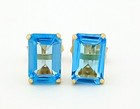 GENUINE 1.32 Cts BLUE TOPAZ STUD EARRINGS 14K GOLD - Free Certificate Appraisal — photo 2
