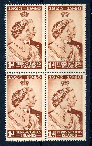 TURKS & CAICOS ISLANDS 1948 ROYAL SILVER WEDDING SG208 BLOCK OF 4 MNH - 第 1/1 張圖片
