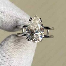 2.92 Ct Pear Cut Moissanite Double Band Engagement Ring 14K White Gold Plated