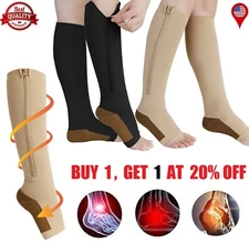 Zip Up Open Toe Compression Zipper Socks Calf Support Stockings Women Men Gift