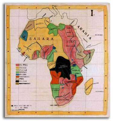 Cloth MAP of AFRICA Egypt Congo Somalia Madagascar Vintage circa 1908 24x26
