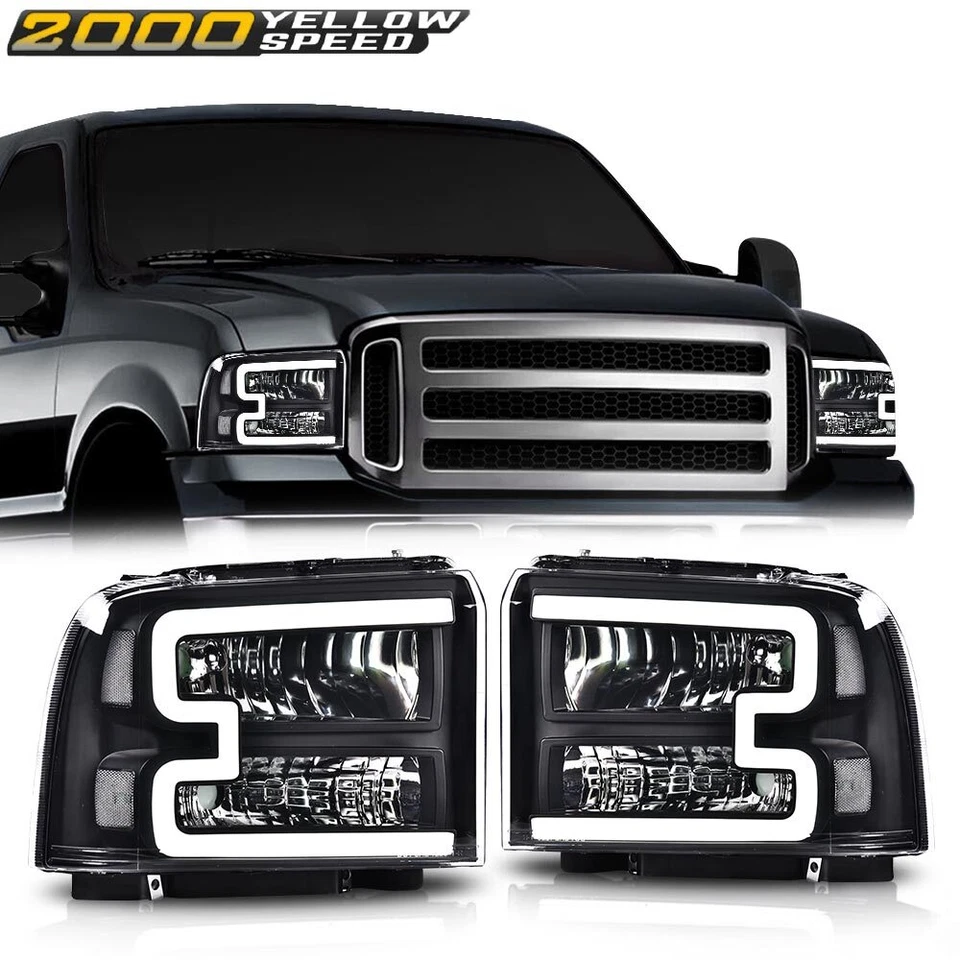 LED DRL Clear/Black Headlights Fit For 05-07 Ford F250 F350 F450 F550 Super Duty Foto 2 de 4