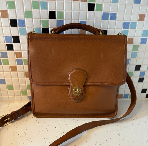 COACH Vintage British Tan Leather Willis Satchel Crossbody Bag 9927 Brass