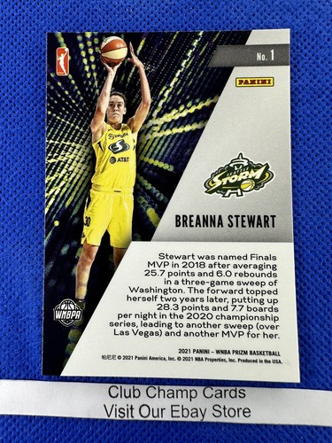 2021 #1 Breanna Stewart WNBA Panini Prizm Get Hyped Base Insert Storm - Picture 2 of 2