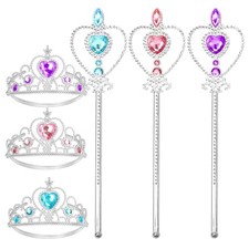 Tiara for Little Girls Princess Crown, Princess 6 Heart Pink Blue Purple Wand