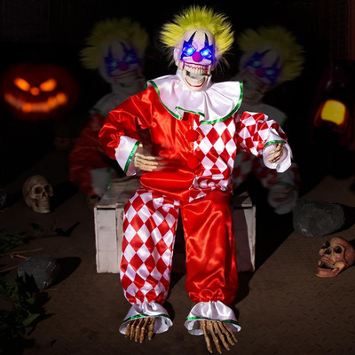 Halloween Animatronic Sitting Clown Decoration Sound Activated Creepy Clown Prop