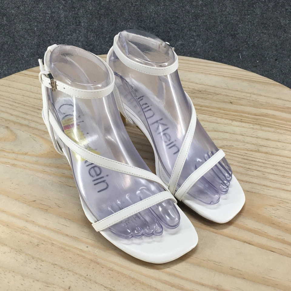 全新 Calvin Klein 凉鞋 女式 6.5 M Iryna 踝绑带 白色 人造皮革 — 第 3/4 张图片