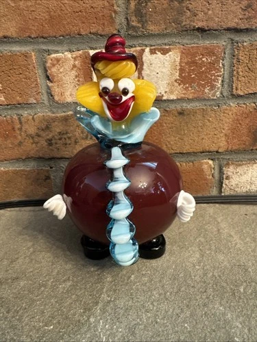 Vintage Murano Glass Fat Belly Clown Figurine Italy Rare  7" Excellent