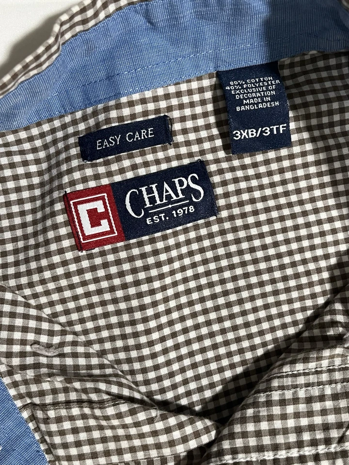 2 Chaps Shirts Mens 3XB/T Purple/White Plaid And Brown/White Plaid LS Button Dow - Image 3 of 4