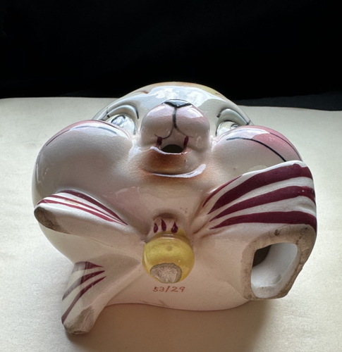 Vintage Katze mit Schleife & Hut Keramik Schnurhalter Wandhalterung - Bild 5 von 10