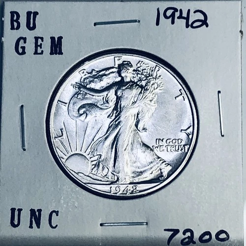 1942 BU GEM LIBERTY WALKING SILVER HALF UNC MS+++ U.S. MINT RARE COIN 7200