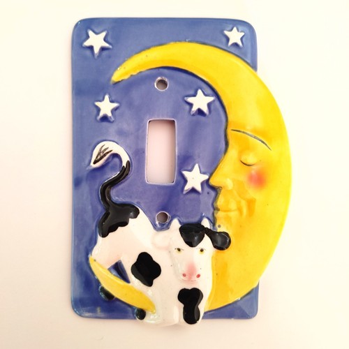 Cow Moon Ceramic Hand painted Single Toggle Light Switch Wall Plate Nursery - Picture 2 of 13