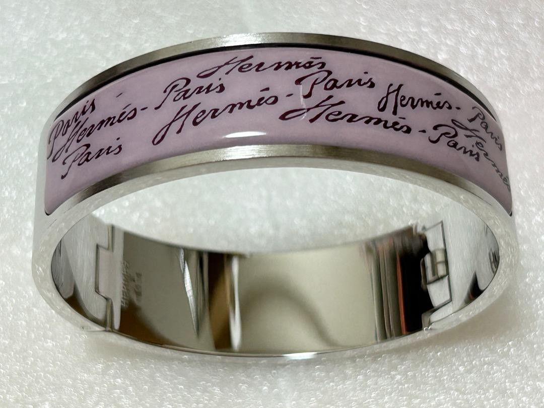 Hermes Pink Silver Enamel Bangle 1.7cm 17cm Excellent Preowned No Box