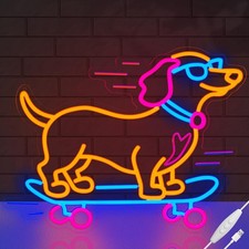 Dachshund Skateboarding Neon Sign, Skateboard Dog Neon Signs for Wall Decor C...
