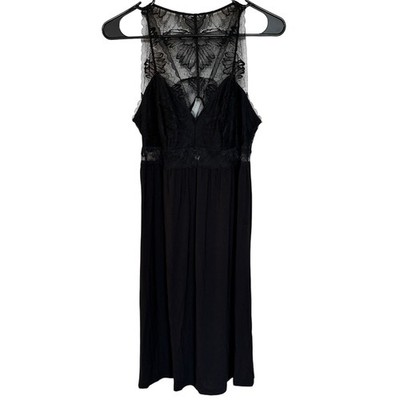 Soma Intimates Cool Nights Soft Support Black Sheer Lace Detail Night Gown Sz Md