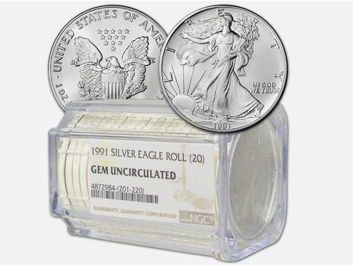 US- Tube of 20 - 1991 American Silver Eagle Coin - NGC Gem Uncirculated