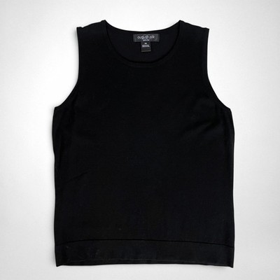 August Silk Petite Womens Size PM Black Scoop Neck Tank Top Viscose Silk Blend
