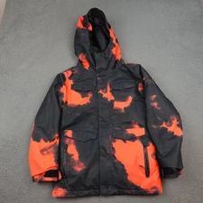 Volcom Jacket Youth 10 Black Orange Leedo Insulated Snowboard Ski 10K Hooded