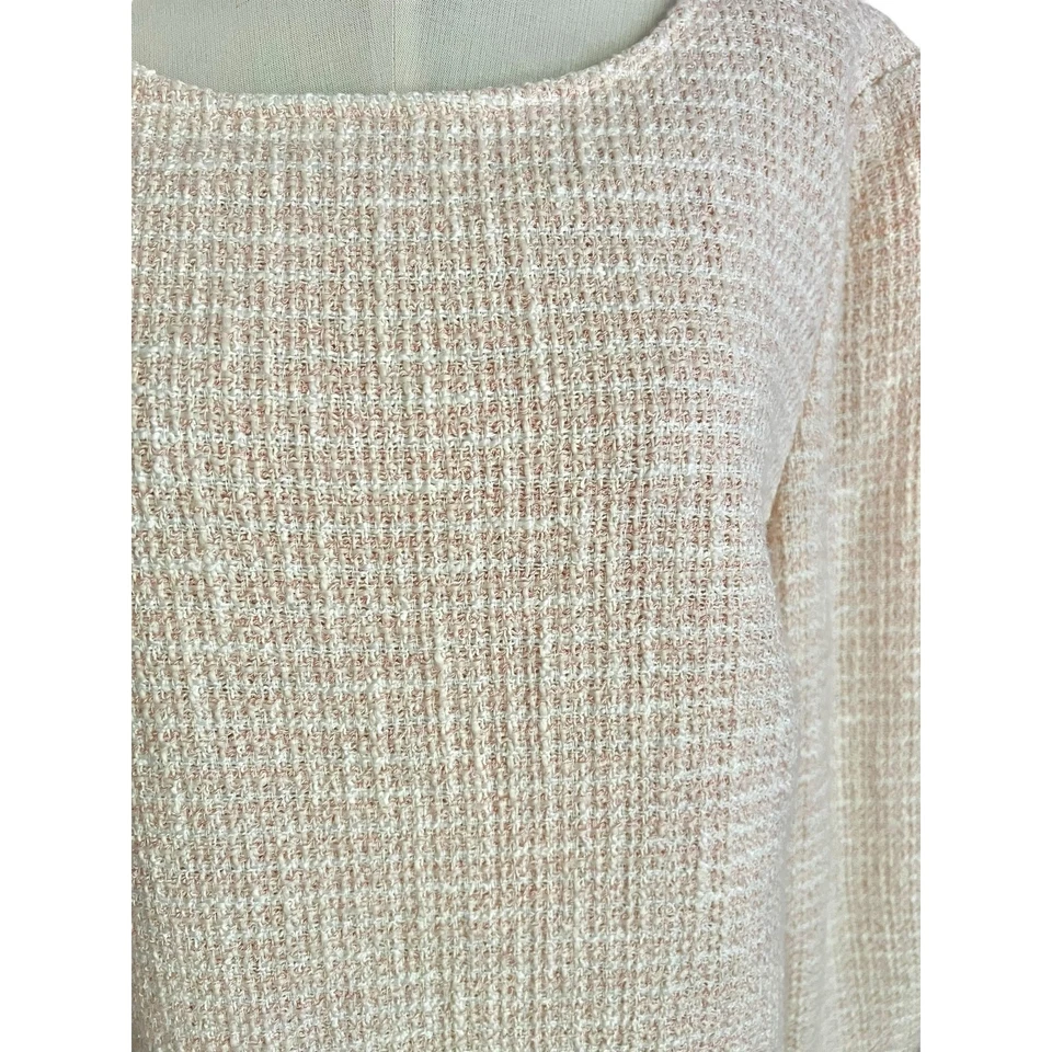 Top de trabajo Anne Klein clásico rubor tweed mezcla de algodón tejido flecos talla L para mujer Foto 2 de 4