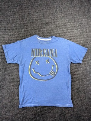 FEA Merchandising Nirvana Smiley Face T Shirt Mens Medium Blue Graphic Cotton