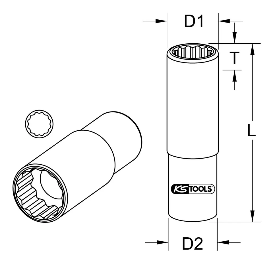 KS Tools 1/4" CHROMEplus 12-kant-Stecknuss, lang, 10 mm - 918.1598 - Bild 2 von 2
