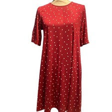 Old Navy Size Medium Burgundy and White Polka Dot Dress Comfy Soft Casual