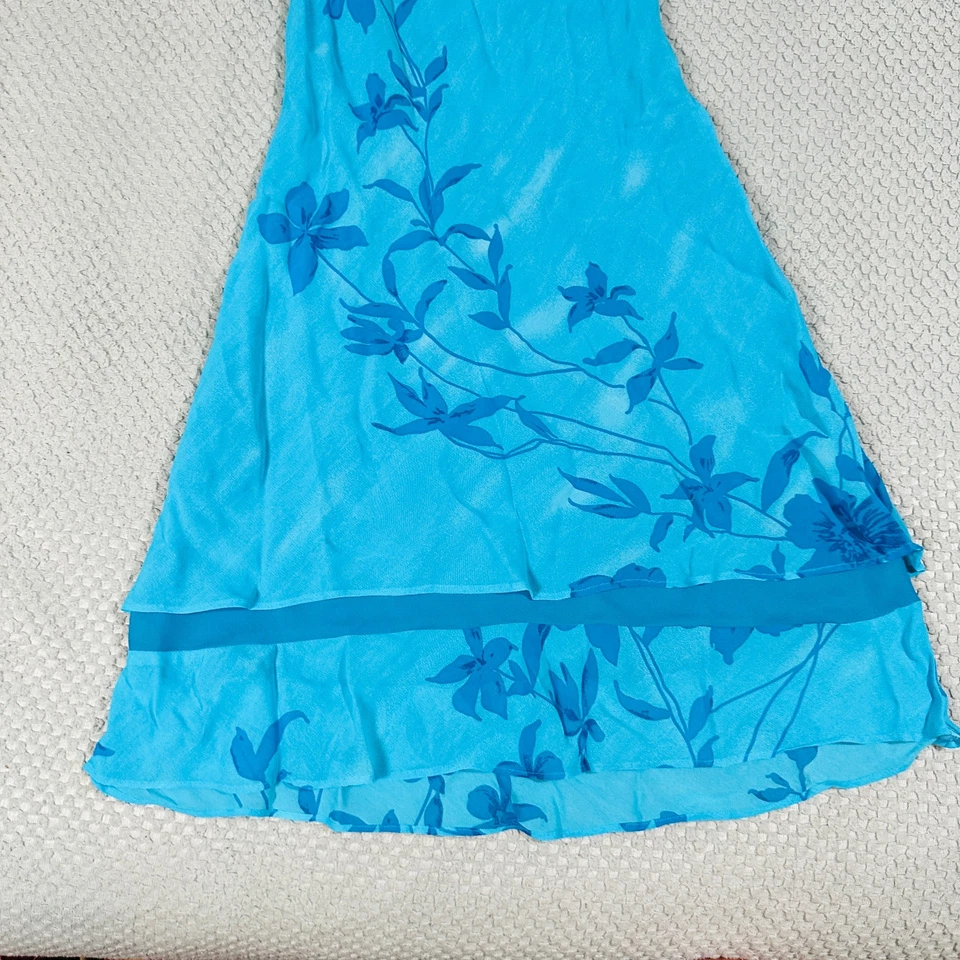 VINTAGE RETRO TURQUOISE BLUE FLORAL TROPICAL HAWAIIAN PRINT LONG MAXI SUNDRESS - Image 2 of 4