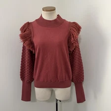 DOLAN Women’s Medium Fringed Sweater Bubble Quilted Sleeve Red Orange