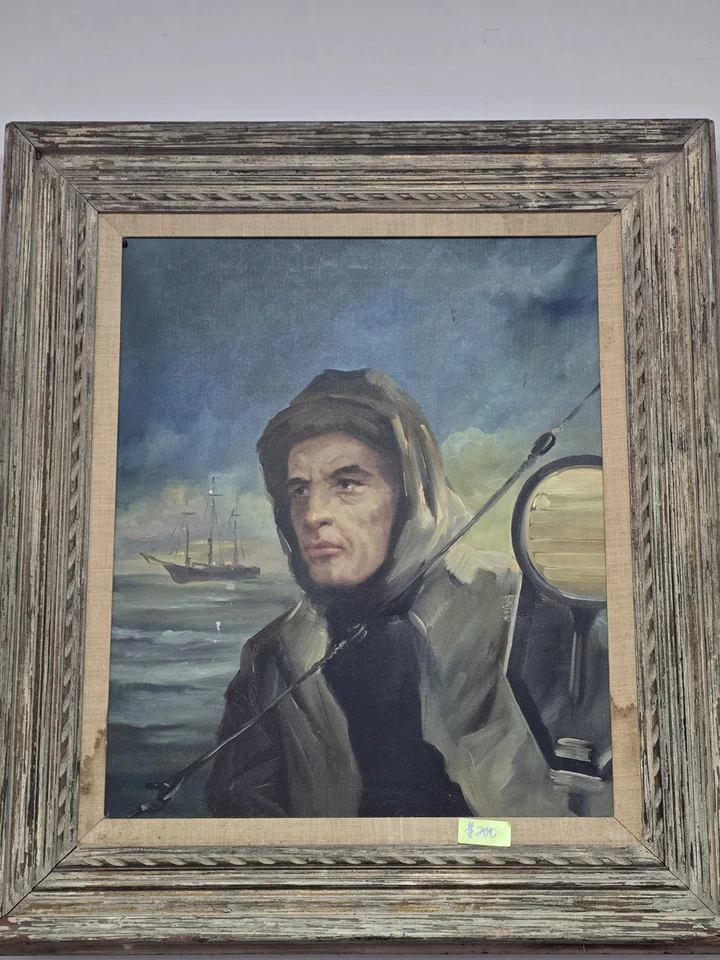 Portrait of a fisherman, antique oil on canvas painting, illegitebly signed - Image 2 of 3
