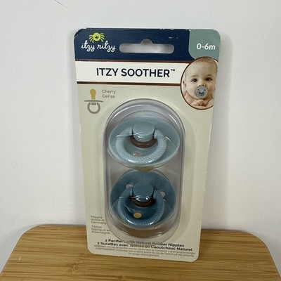 NEW Itzy Ritzy Natural Rubber Pacifiers 0-6m ITZY SOOTHER 2 Pacifiers Cherry Blu