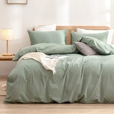 100  Organic Sage Green Cotton Duvet Cover with Zipper Closure Boho Bedding Set