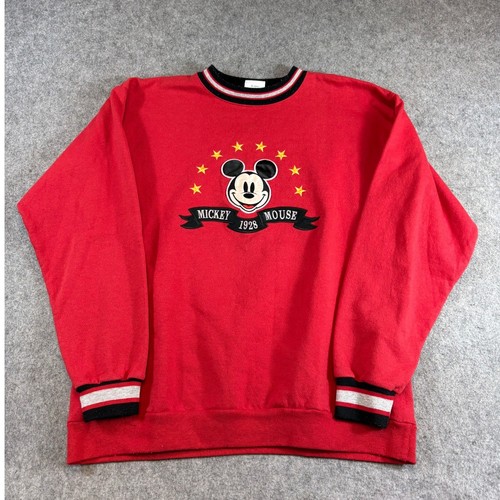 Vintage 90s Disney Mickey Mouse 1928 Sweatshirt Mens L Red Embroidered Crewneck