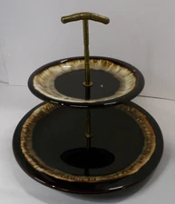 Vtg Pfaltzgraff Pottery Brown Drip Glaze 2 Tier Tidbit Tray Lot A